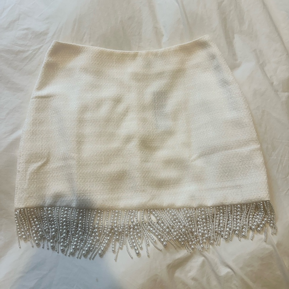 Lulu's Cream Mini Skirt with Fringe